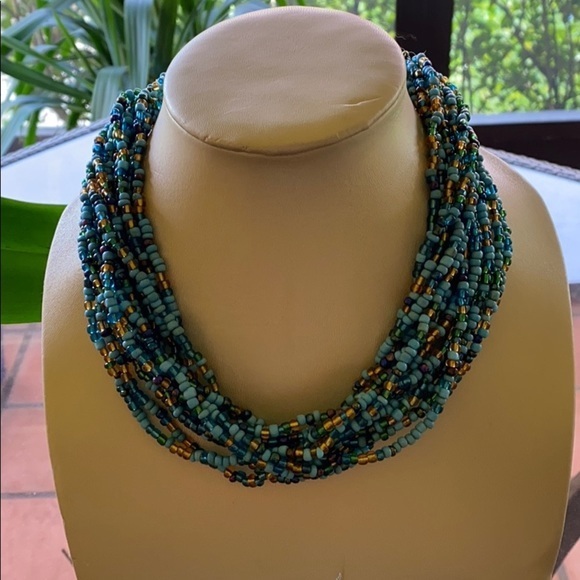 Torsade Multi-Strand Turquoise Beaded Necklace New - Picture 9 of 9